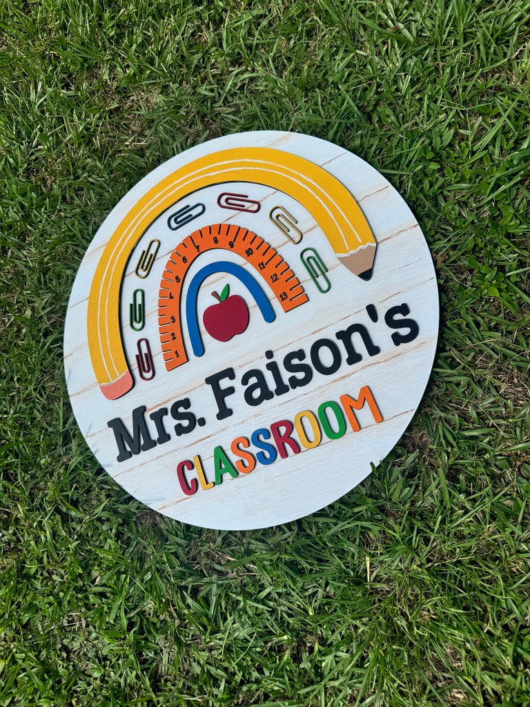 Personalized Teacher Classroom Sign – Custom Rainbow Decor 18 inch