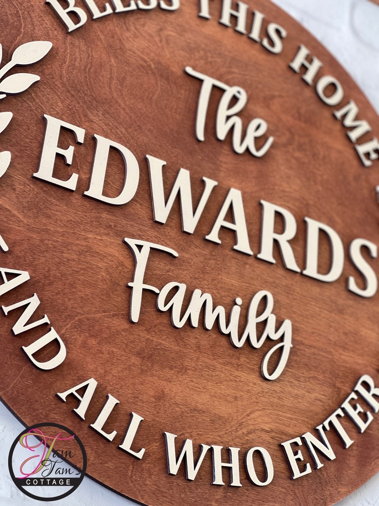 Personalized Family Name Sign – Bless This Home 18 inchWooden Decor 18 inch