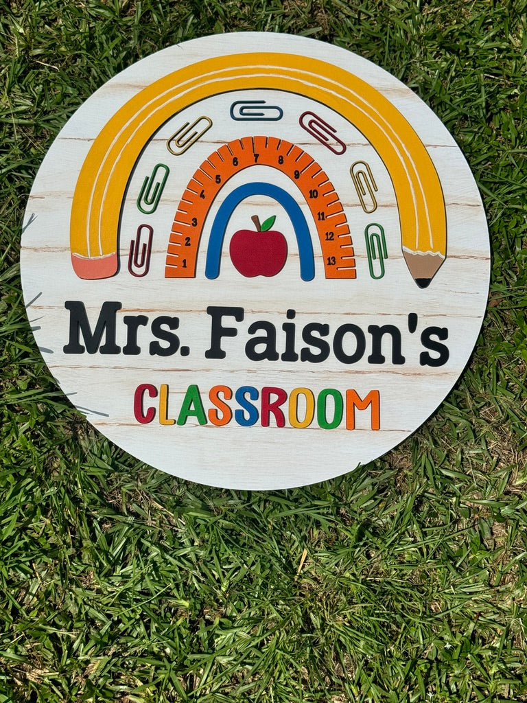 Personalized Teacher Classroom Sign – Custom Rainbow Decor 18 inch