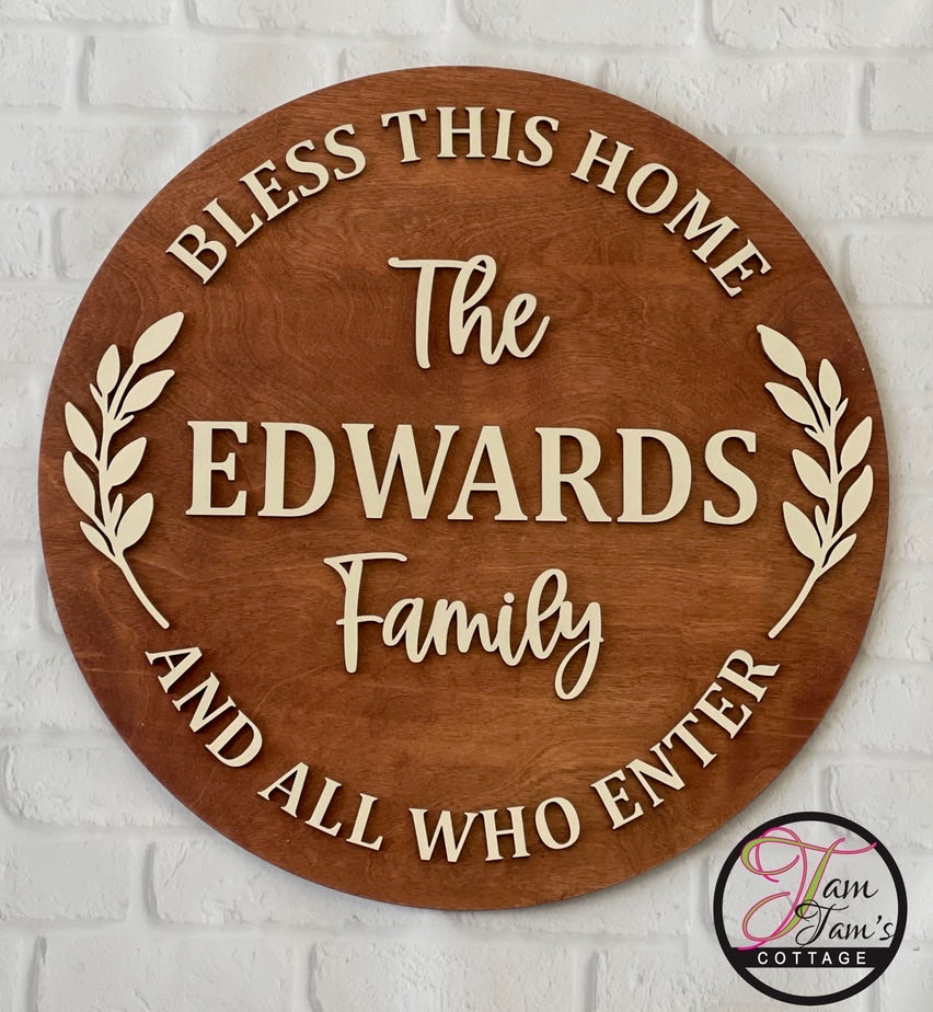 Personalized Family Name Sign – Bless This Home 18 inchWooden Decor 18 inch