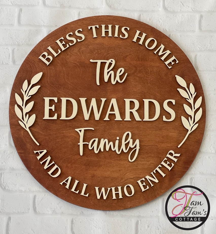 Personalized Family Name Sign – Bless This Home 18 inchWooden Decor 18 inch