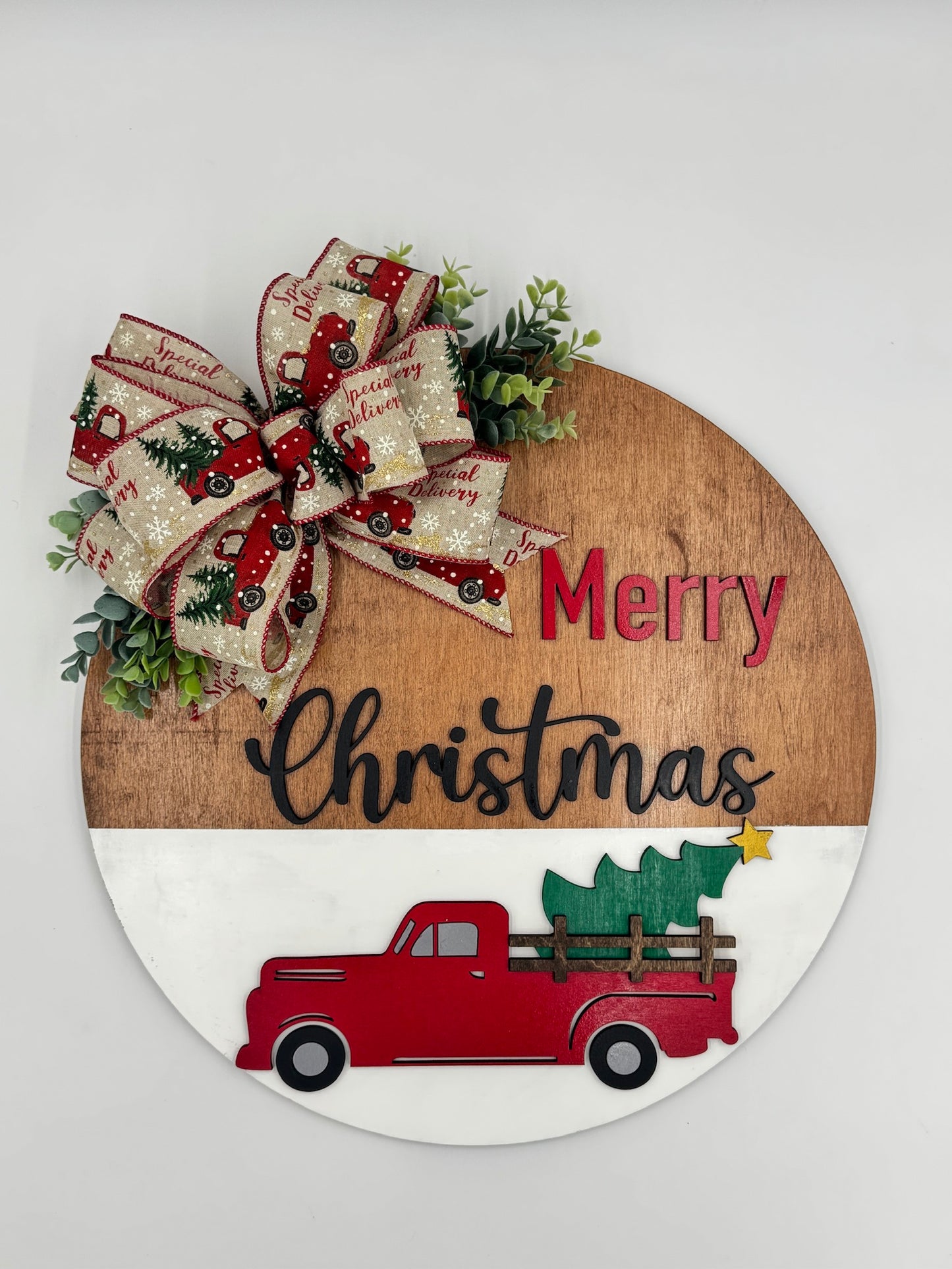 Merry Christmas Red Truck 18 inch Door Hanger