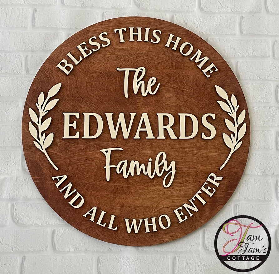 Personalized Family Name Sign – Bless This Home 18 inchWooden Decor 18 inch