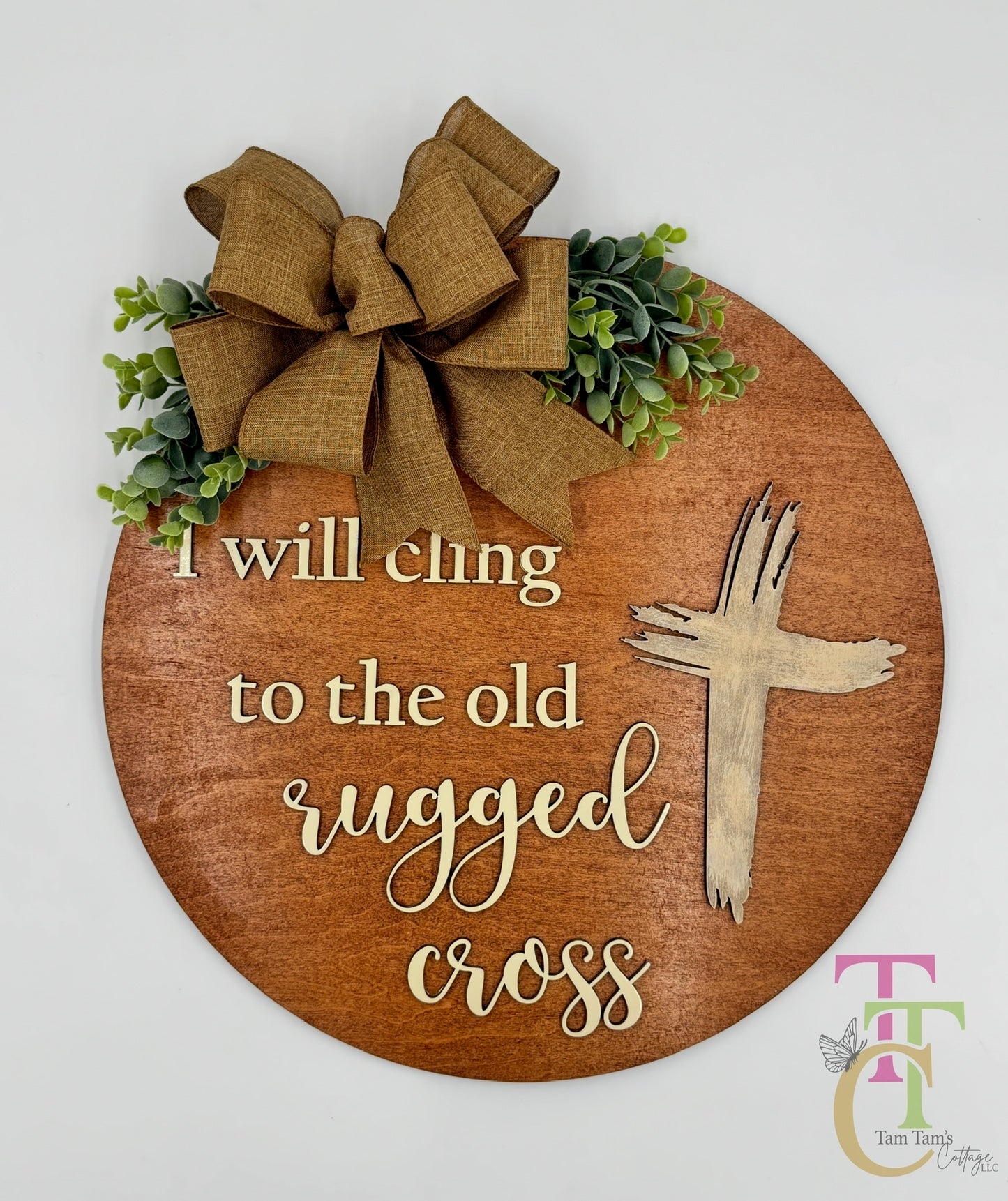 Old Rugged Cross with Bow 18 inch Door hanger