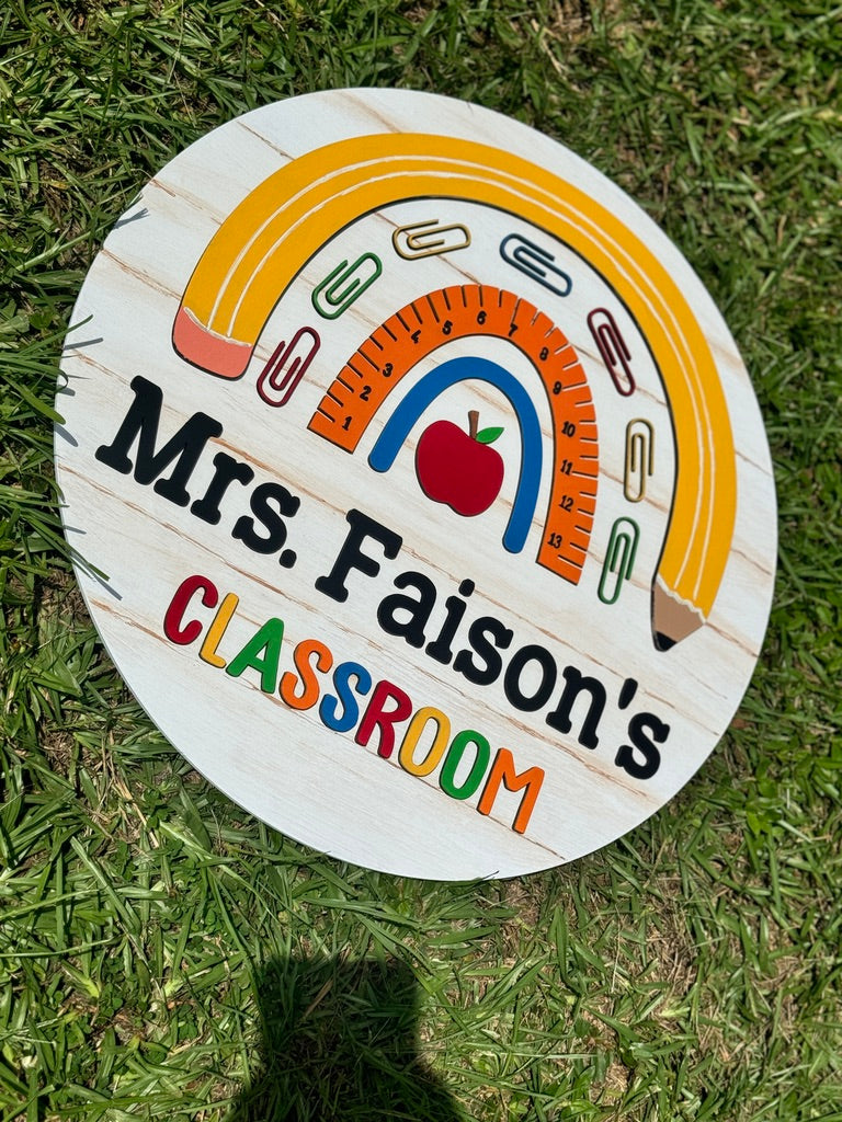 Personalized Teacher Classroom Sign – Custom Rainbow Decor 18 inch