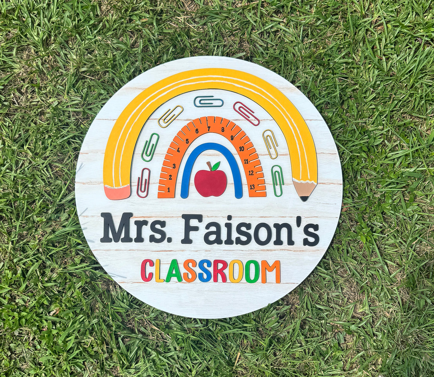 Personalized Teacher Classroom Sign – Custom Rainbow Decor 18 inch