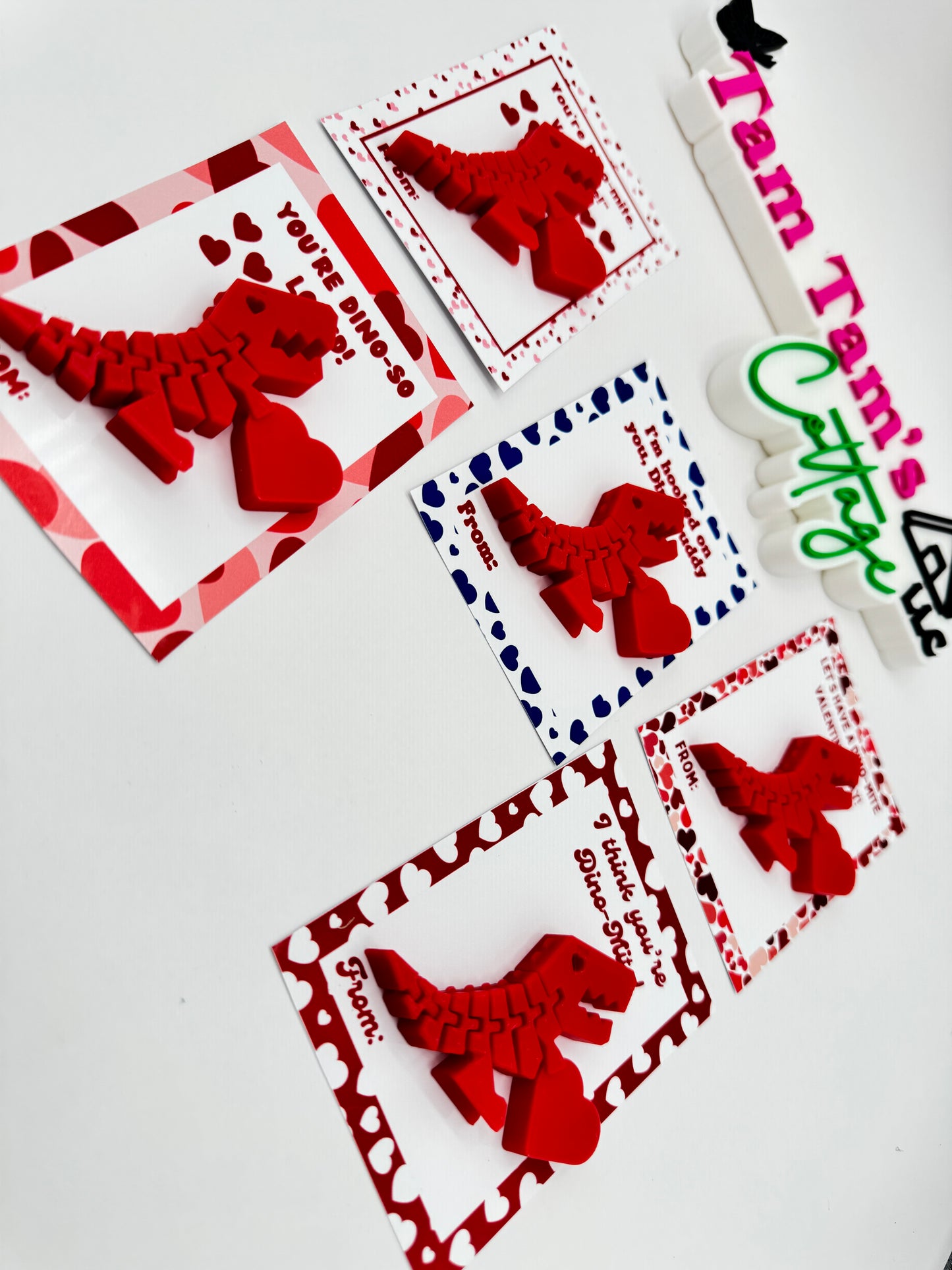 Personalized T-Rex Valentine Cards with 3D Fidget Flexi Dinosaur toy- Perfect for Kids and Classmates