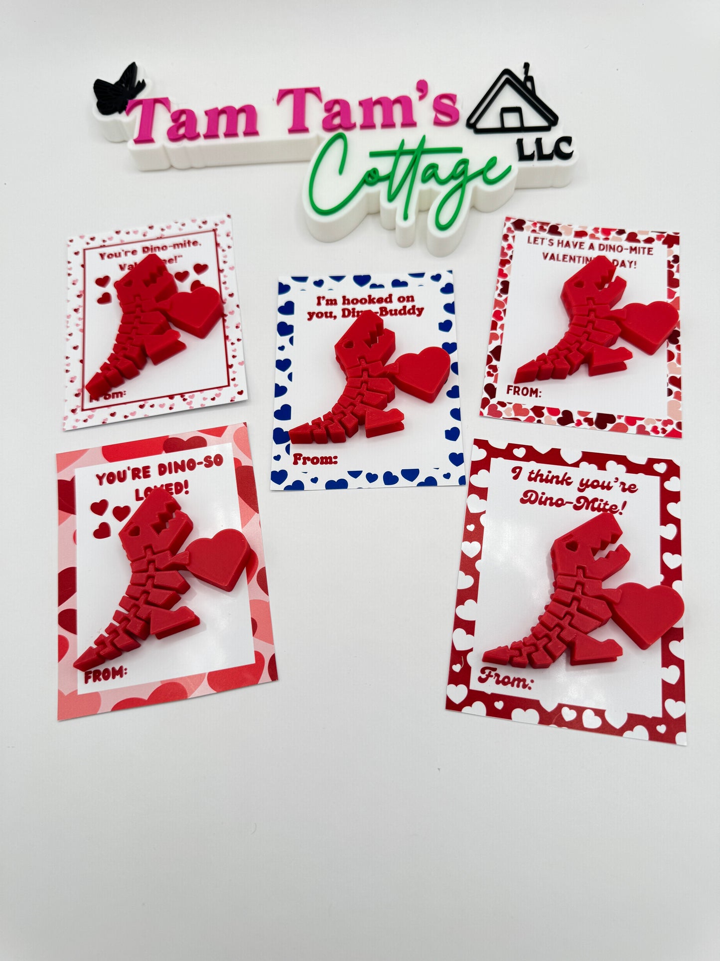 Personalized T-Rex Valentine Cards with 3D Fidget Flexi Dinosaur toy- Perfect for Kids and Classmates