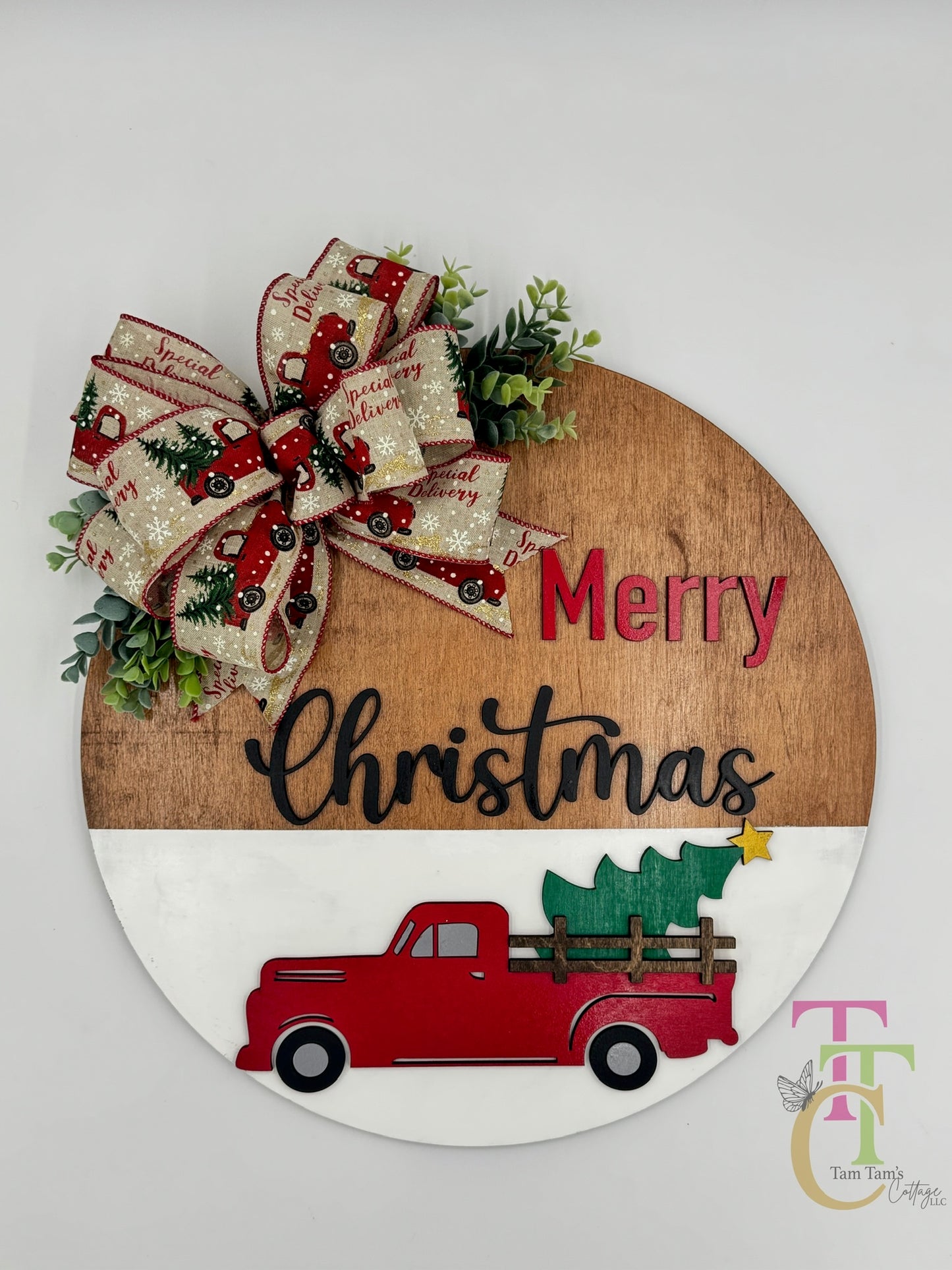 Merry Christmas Red Truck 18 inch Door Hanger
