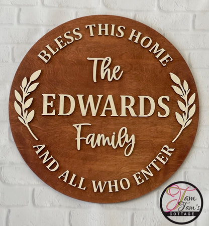 Personalized Family Name Sign – Bless This Home  18 inchWooden Decor 18 inch