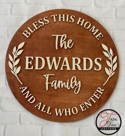 Personalized Family Name Sign – Bless This Home  18 inchWooden Decor 18 inch