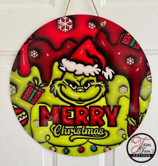 Grinch Merry Christmas Sign – Fun Holiday Door Decor