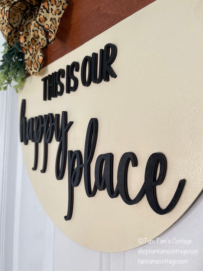 This Is Our Happy Place Door Hanger – Rustic Leopard Bow Decor 18 inch