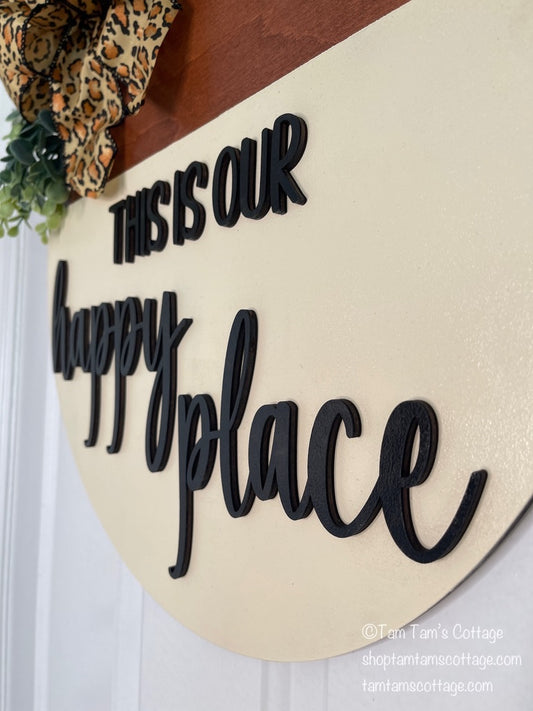 This Is Our Happy Place Door Hanger – Rustic Leopard Bow Decor 18 inch