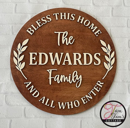 Personalized Family Name Sign – Bless This Home  18 inchWooden Decor 18 inch