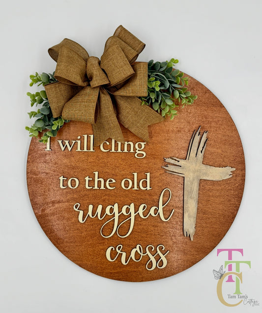 Old Rugged Cross with Bow 18 inch Door hanger