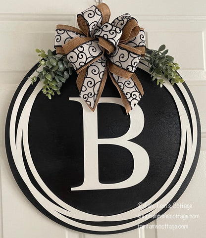 Custom Monogram Door Hanger with Elegant Bow – Personalized Decor