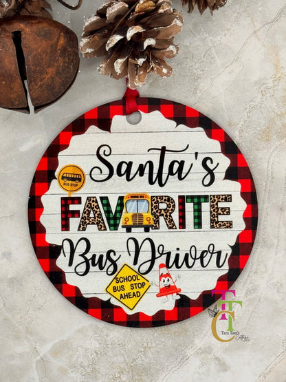 Santa's Favorite Bus Driver Red Buffalo Plaid