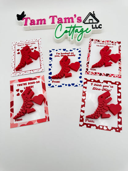 Personalized T-Rex Valentine Cards with 3D Fidget Flexi Dinosaur toy- Perfect for Kids and Classmates