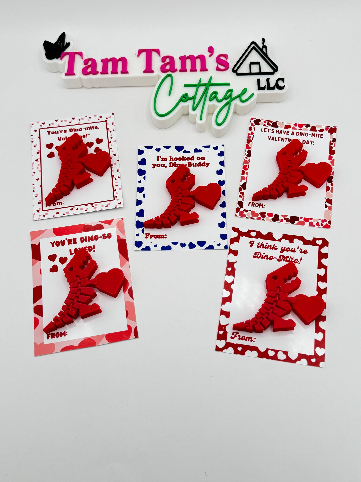 Personalized T-Rex Valentine Cards with 3D Fidget Flexi Dinosaur toy- Perfect for Kids and Classmates