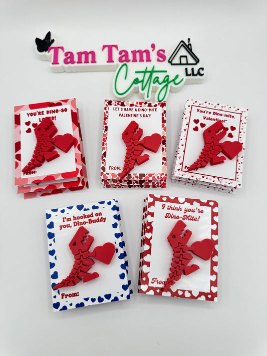 Personalized T-Rex Valentine Cards with 3D Fidget Flexi Dinosaur toy- Perfect for Kids and Classmates